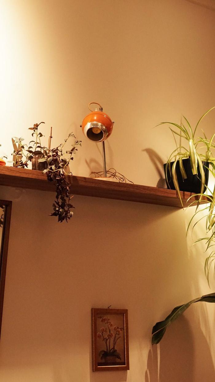 季節の草花を飾った壁の棚